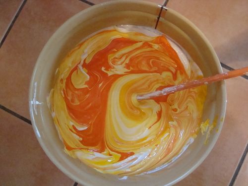 préparation et coloration d'un stucco "pêche-abricot"